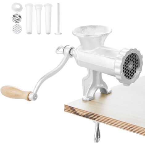 Mophorn – Hachoir à viande manuel – Fonte robuste avec pince de table en acier – 1 lame, 2 plaques, 3 tubes à saucisses pour bœuf, légumes