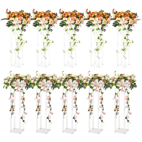 Mophorn Lot de 10 supports à fleurs de mariage de 23,6 pouces, en stratifié acrylique et colonne de vase, support de présentation de pièce maîtresse géométrique, support floral pour événements, fêtes