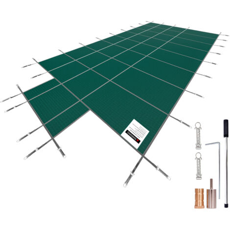 Mophorn Bâche de sécurité pour piscines enterrées rectangulaires de 5,5 x 11,9 m, couverture solide en maille avec marche centrale de 1,2 x 3,0 m, trous de drainage inclus pour la sécurité hivernale