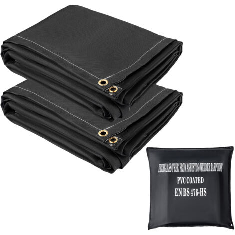 Couvertures anti-feu Mophorn, lot de 2 couvertures de soudage. Couverture anti-incendie 8' x 10'. Ignifuge 1022°F. Couverture d'urgence anti-incendie en fibre de verre noire avec 12 œillets (1/5)