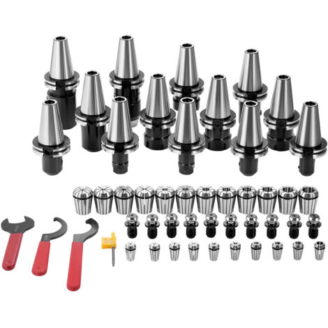Mophorn CAT40 Pince de serrage ER 16/32 Jeu de pinces, 35 pièces, SLN FMB ER16/32 Porte-outils APU Mandrins à pince en acier à ressort avec 10 goujons de traction et 3 clés, pour fraiseuses, perceuses (1/5)