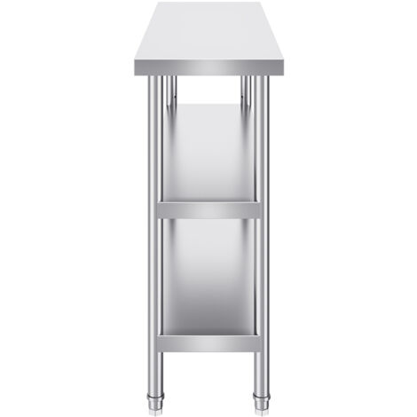 Mophorn Table de préparation des aliments en acier inoxydable 14 x 48 x 34 pouces, table de travail de cuisine commerciale, avec 2 étagères inférieures réglables, table de travail en métal robuste