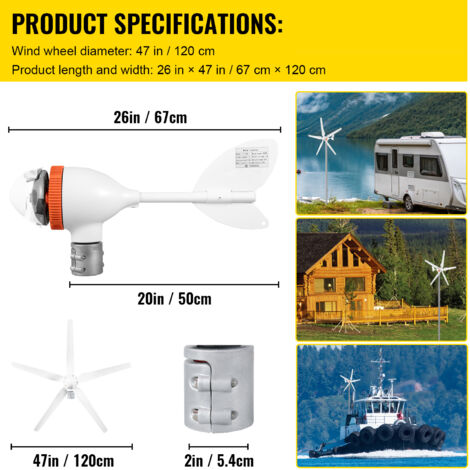 SXSGSM Éolienne Verticale 6000W axe 12V 24V 48V éolienne avec