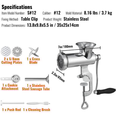 CucinaPro Hachoir à Viande Avec Pince De Table Et 2 Disques De Coupe, Machine à Saucisses