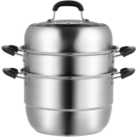 Marmite à Vapeur 5 Niveaux Acier Inoxydable 28cm Avec Couvercle Verre - Cuiseur Vapeur Multifonction Pour Dim Sum Et Cuisine Saine