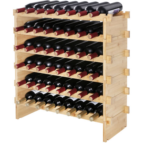 Casier à vin modulaire empilable Mophorn pour 48 bouteilles, étagère de présentation en bois de bambou à 6 niveaux (1/5)
