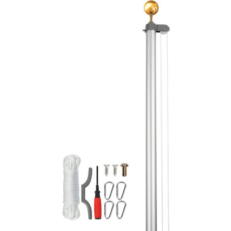 Kit Réparation Mât Drapeau – Boule Aluminium, Poulie, Corde, Crochets, Pour Mât Extérieur