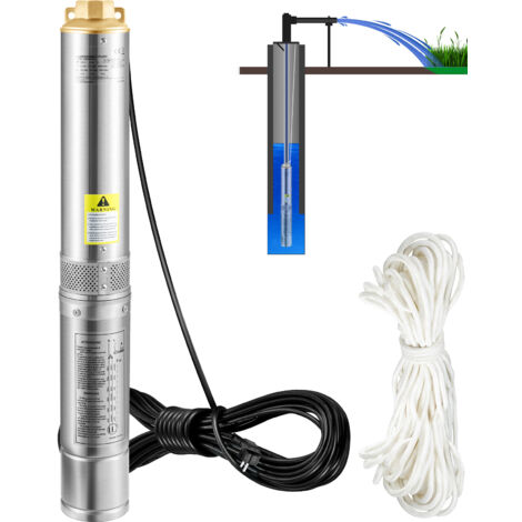 Mophorn – Pompe submersible 750 W – Débit 100 l/min – Hauteur de refoulement 66 m – Acier inoxydable – Longueur câble 20 m – Résistante au sable