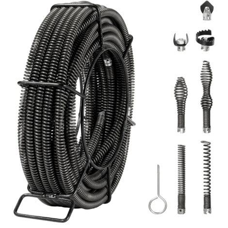 Mophorn Câble de nettoyage de drain 66 FT x 5/8 pouce, nettoyeur sectionnel professionnel avec 7 coupeurs pour tuyaux de 0,8" à 3,9", noyau creux pour évier, drain de sol, toilettes