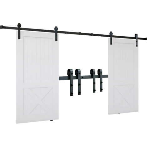 Mophorn Kit de quincaillerie pour porte de grange coulissante de 8 pieds - Rail robuste de 330 lb pour portes doubles, convient aux panneaux de 3,7 à 4,3 pieds de large, 1,3 à 1,8 pouces d'épaisseu (1/5)