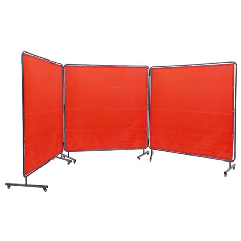 Écran de soudage à 3 panneaux Mophorn 6' x 6' avec cadre, protection en vinyle ignifuge, mobile et professionnel pour atelier, 12 roues pivotantes (6 verrouillables), rouge