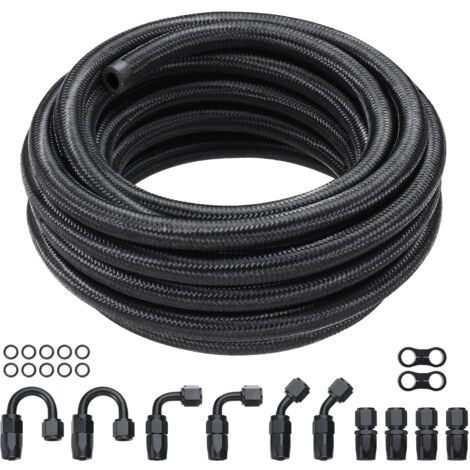 Kit de conduite de carburant Mophorn 8AN, tuyau de carburant tressé en acier inoxydable et nylon de 20 pieds, tuyau d'huile/gaz/diesel de 0,43" avec adaptateur de raccord pivotant 12 pièces, noir (1/5)