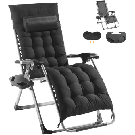 Mophorn Chaise zéro gravité 26 pouces, noire. Idéale pour l'intérieur et l'extérieur. Réglable avec coussin, appui-tête, repose-pieds, porte-gobelet. Supporte 500 lb.