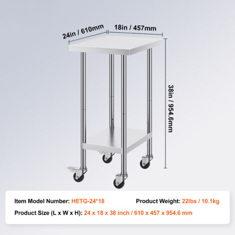 Mophorn Table de travail en acier inoxydable 24 x 24 x 26 po. Table de préparation des aliments