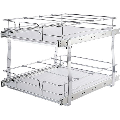 Mophorn – Organiseur d'armoire coulissant 2 niveaux – Acier chromé durable – Dimensions 48,3 x 50,8 cm – Rangement optimisé pour cuisine et salle de bain