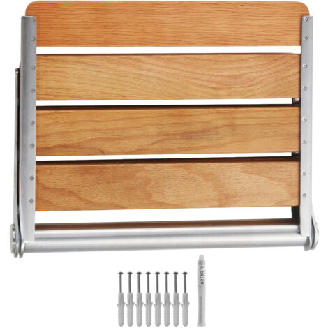 Siège de douche pliable en chêne Mophorn, 16,1" x 13,4" déplié, banc de douche pliable à fixation murale avec capacité de charge de 440 lb, gain de place pour les soins à domicile