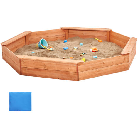 Mophorn – Bac à sable octogonal en bois 192 x 192 x 23 cm – Couverture en tissu Oxford – 4 sièges confortables – Doublure perforée pour drainage