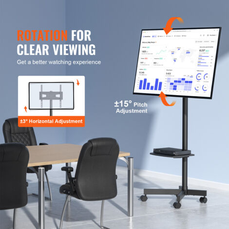 FORGING MOUNT Support TV sur roulettes pour téléviseur de 23 à 60 - Avec hauteur réglable - Inclinable - Roulettes verrouillables - Jusqu'à 40 kg - VESA max 400 x 400 mm