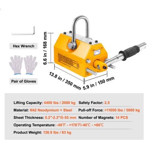 Aimant De Levage Techtongda – 300 Kg (660 Lbs), à Libération, Permanent, Pour Chantier
