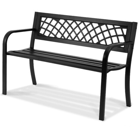 Mophorn – Banc de jardin en métal 3 places – Résistant aux intempéries – Charge 218 kg – Dossier incliné et accoudoirs ergonomiques – Assemblage rapide (1/5)