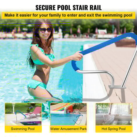 Mophorn   Rail de piscine 39x32 » Acier inoxydable 304 Argent Antirouille Main courante de piscine Capacité de charge 250LBS avec Couverture Grip Bleue