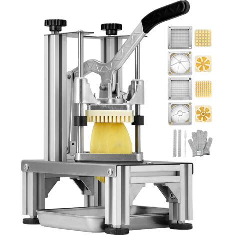 Mophorn – Coupe-frites commercial avec 4 lames de rechange – Trancheuse manuelle 1/4' et 3/8' – Vide-pomme et plateau inclus – Pour pommes de terre au citron
