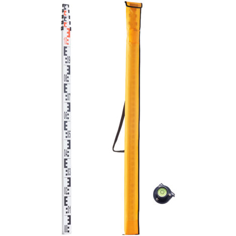 Mophorn Tige de mesure télescopique en aluminium 5M, échelle double face CM/MM, bâton de nivellement avec niveau à bulle et sac de transport pour l'arpentage des maisons, des murs, des sols