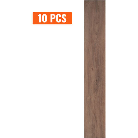 Mophorn Dalles de sol en vinyle à emboîter 1220 x 185 mm, 10 dalles de 5,5 mm d'épaisseur, grain de bois marron foncé, revêtement de sol à emboîter soi-même pour cuisine, salle de bain, salon (1/5)