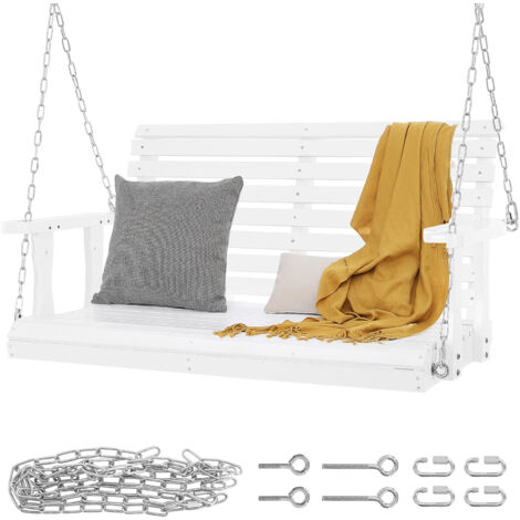 Mophorn Balancelle de porche en bois de 4 pieds, banc de balançoire robuste pour jardin et terrasse, capacité de 880 lb, blanc, avec chaînes de suspension
