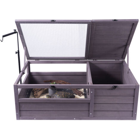 Mophorn – Habitat pour tortue en bois de cèdre 965x610x330mm – Support de lampe réglable 360° – Deux zones pour reptiles – Facile à nettoyer - 38x24x13in
