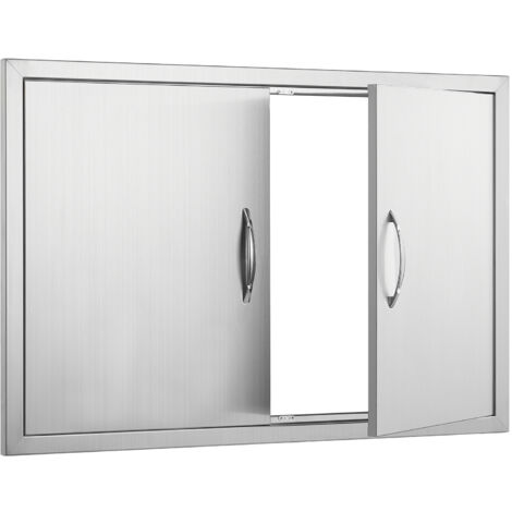 Mophorn Porte d'accès double pour barbecue 889 x 610 mm, porte verticale encastrée en acier inoxydable avec poignées, porte de cuisine extérieure pour îlot de barbecue et station de grillades