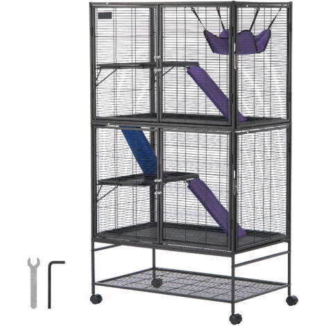 Mophorn – Cage à furet en métal 164,6 cm – 4 niveaux avec rampes et hamac – Espace de vie 920 x 580 x 1640 mm – Roues verrouillables pour mobilité