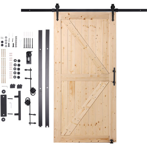Mophorn Kit de porte de grange et de quincaillerie, porte coulissante en bois de 42" x 84", fonctionnement fluide et silencieux, comprend un guide et une poignée au sol 8 en 1 (1/5)