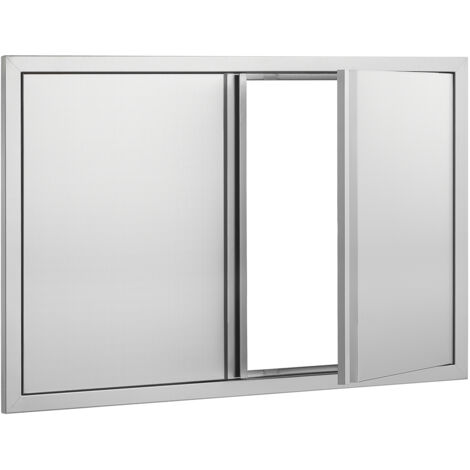 Mophorn  Porte d'accès pour barbecue, porte de cuisine extérieure double 914x610 mm, en acier inoxydable, porte murale verticale avec poignées encastrées pour îlot de barbecue, armoires extérieures