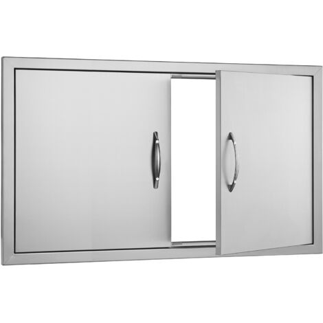 Mophorn Porte d'accès double pour barbecue 915 x 533 mm, porte verticale encastrée en acier inoxydable avec poignées, porte de cuisine extérieure pour îlot de barbecue et station de grillades