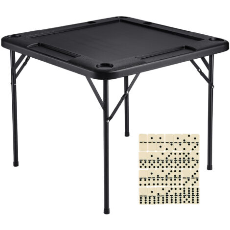 Mophorn Table de Mahjong, table de Mahjong pliante carrée pour 4 joueurs avec 4 porte-gobelets et 4 plateaux à jetons, table de jeu de dominos portable avec 1 jeu de dominos puzzle Mahjong (1/5)