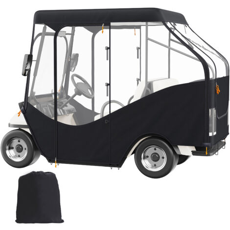 Mophorn Housse de protection pour voiturette de golf, housse en polyester 420D avec 4 fenêtres transparentes, protection universelle pour voiturette de golf 4 passagers, housse de protection (1/5)