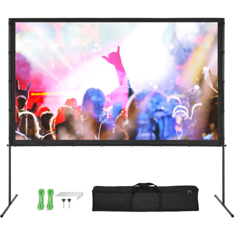 Mophorn Écran de projection avec support, 100 pouces 16:9. 4K 1080 HD pour extérieur. Sans plis. Avec pieds de barre et sac de transport. Idéal pour le cinéma maison, le cinéma, la soirée cinéma (1/5)