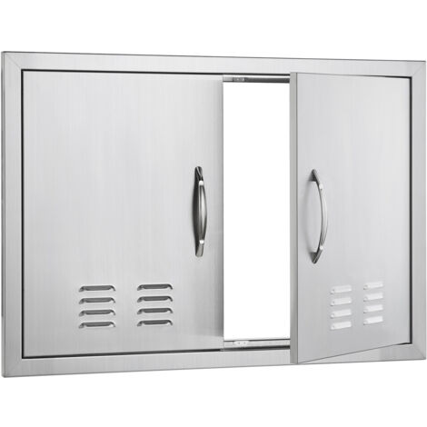 Mophorn Porte d'accès double pour barbecue 762 x 533 mm, porte encastrée en acier inoxydable avec poignées et évents, porte verticale de cuisine extérieure pour îlot de barbecue (1/5)