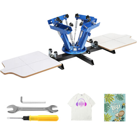 Machine De Sérigraphie 4 Couleurs 2 Stations - Presse à Sérigraphie Plateau 54x45cm Rotative 360° Pour T-shirts Et Textiles