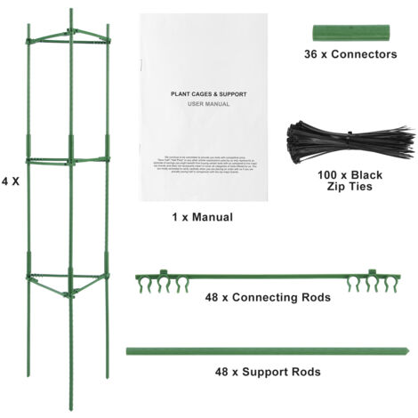 Mophorn  Lot de 4 cages à tomates de 160 cm, support de treillis empilable pour plantes, piquets de jardin pour légumes, fleurs, plantes grimpantes, lit surélevé, métal vert