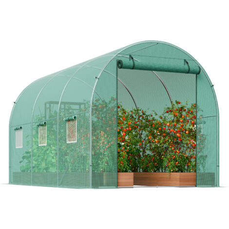 Mophorn  Serre tunnel sans rendez-vous, serre à film de 9,6 x 6,4 x 6,2 pieds, maison tunnel pour plantes avec cadre en acier galvanisé, couverture en PE vert, porte à fermeture éclair enroulable