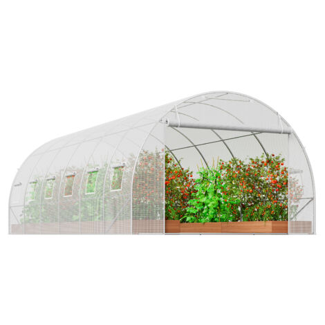 Mophorn  Serre tunnel, serre à film 5,8 x 2,8 x 2,0 m, serre tunnel pour plantes avec cadre en acier galvanisé, couverture en PE blanc, porte zippée enroulable et 12 fenêtres pour l'extérieur.