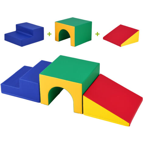 Lot De 4 Blocs D'Escalade En Mousse Pour Bébé - Triangles, Carrés, Demi-Cercles - Housse PU Douce, Jouet Sensoriel 1-3 Ans