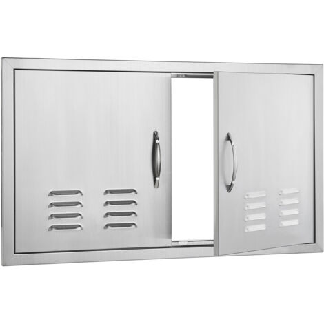 Mophorn Porte d'accès double pour barbecue 914 x 534 mm, porte verticale encastrée en acier inoxydable avec poignées et évents, porte de cuisine extérieure pour îlot de barbecue