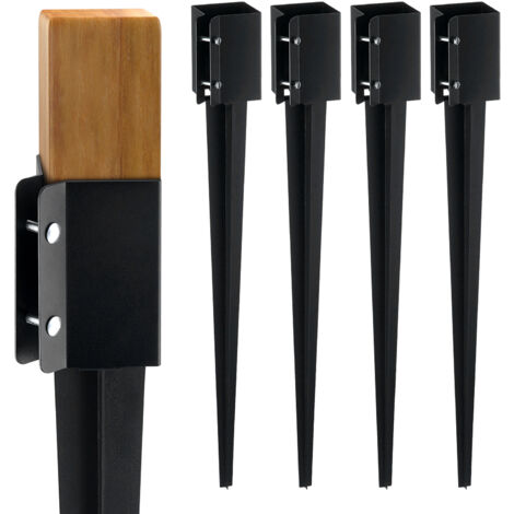 Mophorn Lot de 4 piquets de sol pour poteaux de clôture, 36 x 4 x 4 po (diamètre extérieur), piquets en métal avec revêtement en poudre noir pour support de boîte aux lettres, terrasse, jardin (1/5)