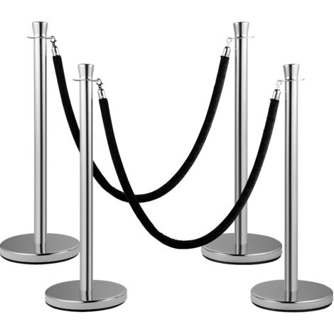 Mophorn Poteau de contrôle des foules , lot de 2, corde en velours noir de 1,5 m, poteau argenté avec base robuste en béton et métal, assemblage facile