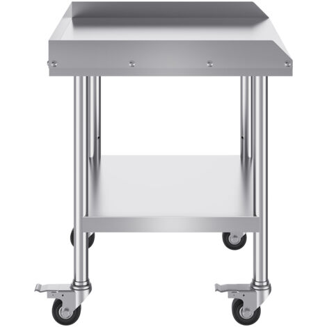 Mophorn Table de travail en acier inoxydable 24 x 28 x 30 pouces, table de travail commerciale pour la préparation des aliments avec roulettes, 4 roues et dosseret à 3 côtés (1/5)