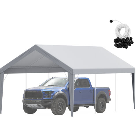 Mophorn Auvent de remplacement pour abri d'auto 12' x 20', bâche robuste et imperméable pour tente de garage protégée contre les UV, installation facile avec tendeurs à boule, gris (1/5)