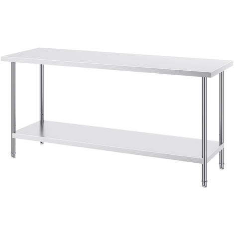 Mophorn Table de Préparation en Acier Inoxydable 24 x 72 x 34 Pouces, Table de Travail Robuste avec 3 Niveaux de Hauteur Réglables, Poste de Travail Commercial pour Cuisine, Garage, Restaurant